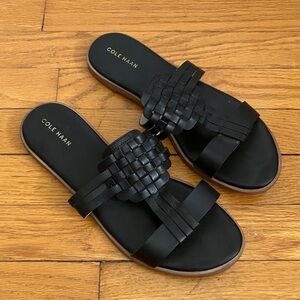 Cole Haan Black Leather Slip On Flat Sandal Sz 9B